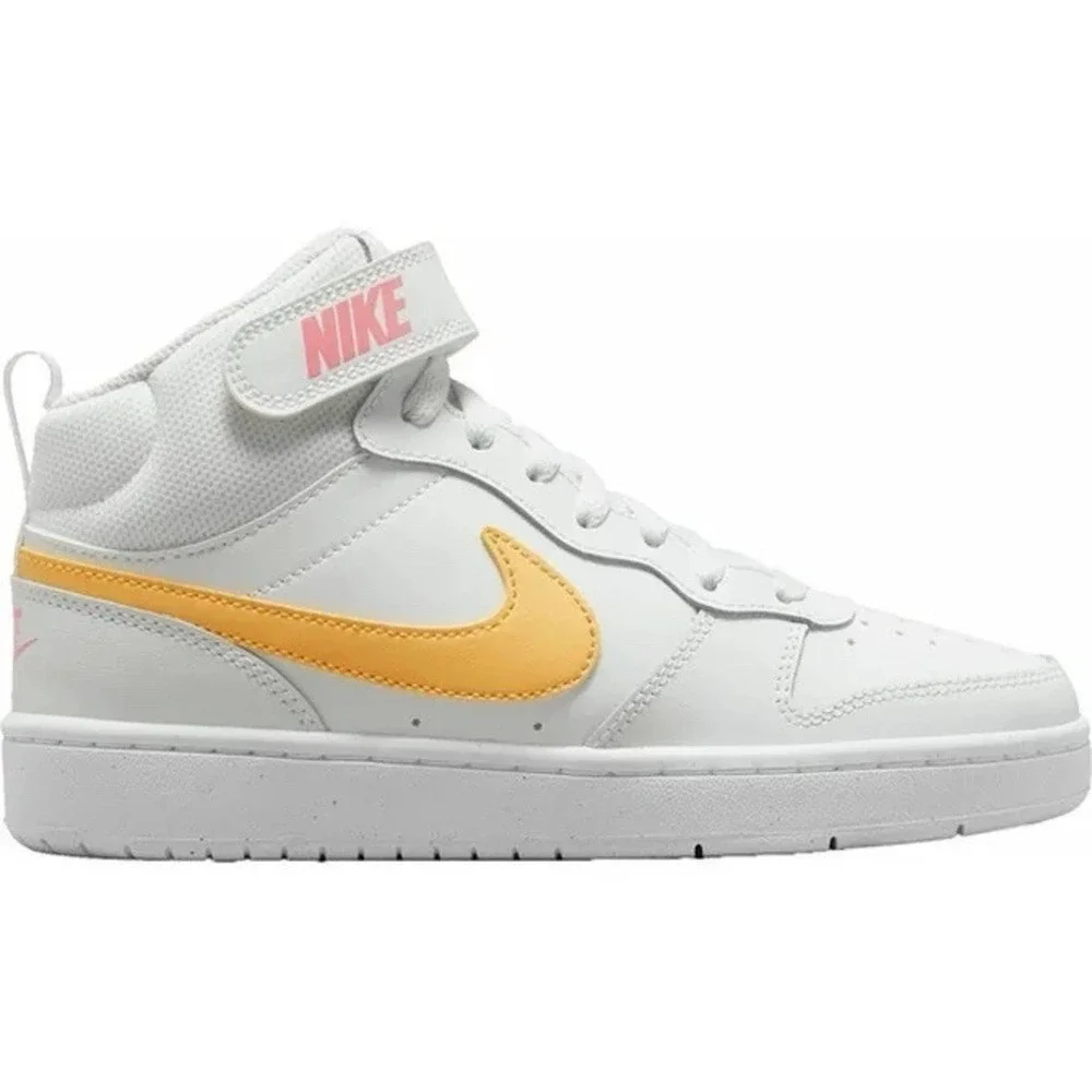 Nike Court Borough Mid 2 Girls shoes in white with gold and pink‎ accents 9.5C